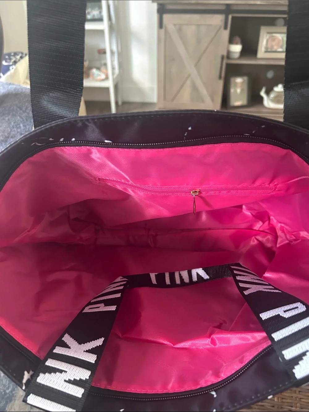 PINK Victoria's Secret Black Tote with Pink Interior